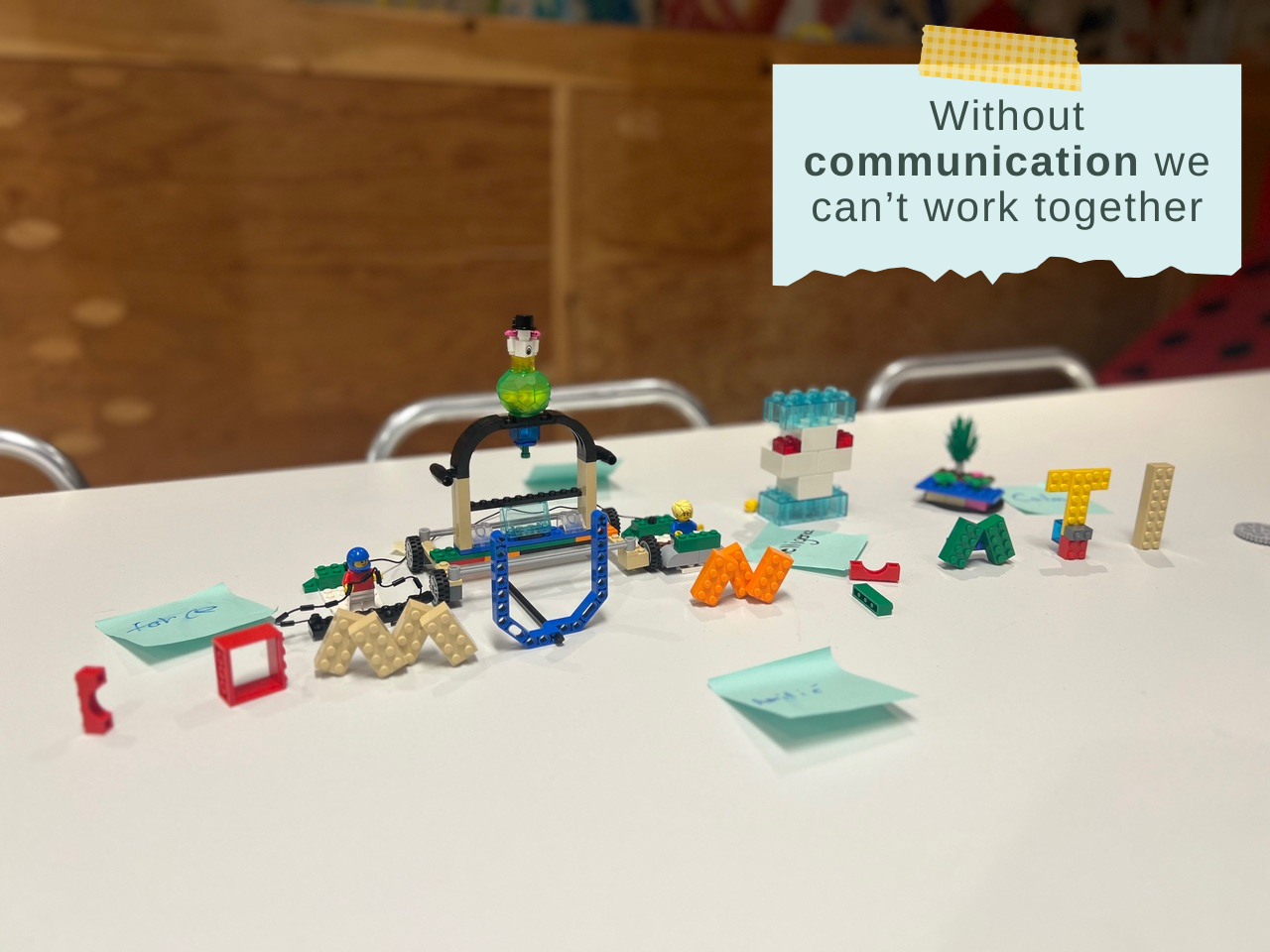 Legos shaped the letters of the word ''Commmunication''.