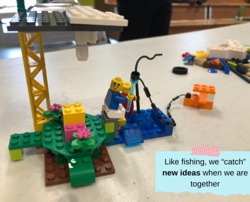 Lego depicting a fishing scene to ''catch'' new ideas when working together.