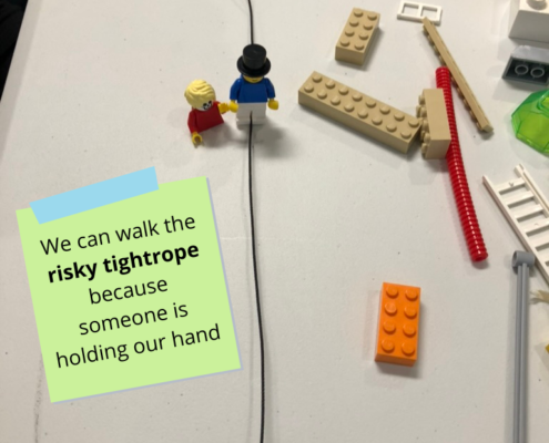 Tightrope in legos.