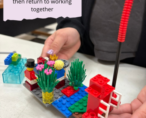 Lego scene with an open window to represent a breath of fresh air needed during working sessions.